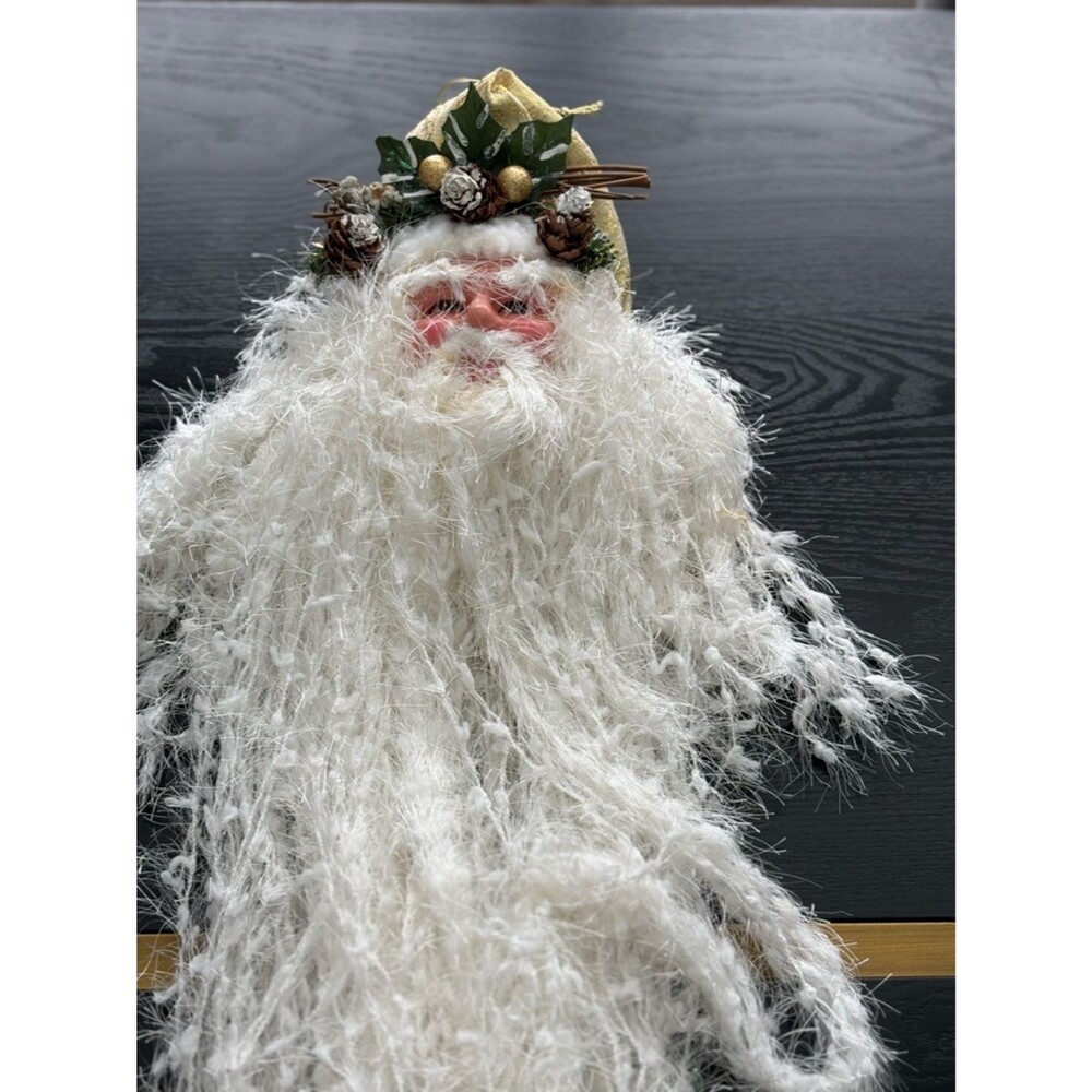 Father Christmas Door Hanging 36” Long White Beard Rustic Woodland Holiday Decor - Picture 3 of 9